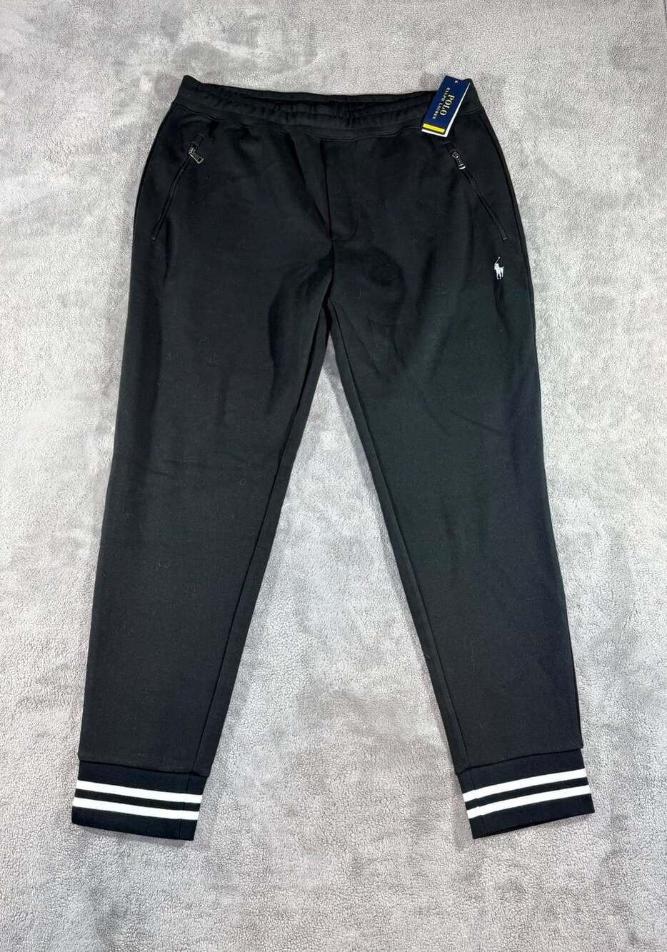 Polo Ralph Lauren Performance Double knit Jogger Pants L Black Striped Cuffs